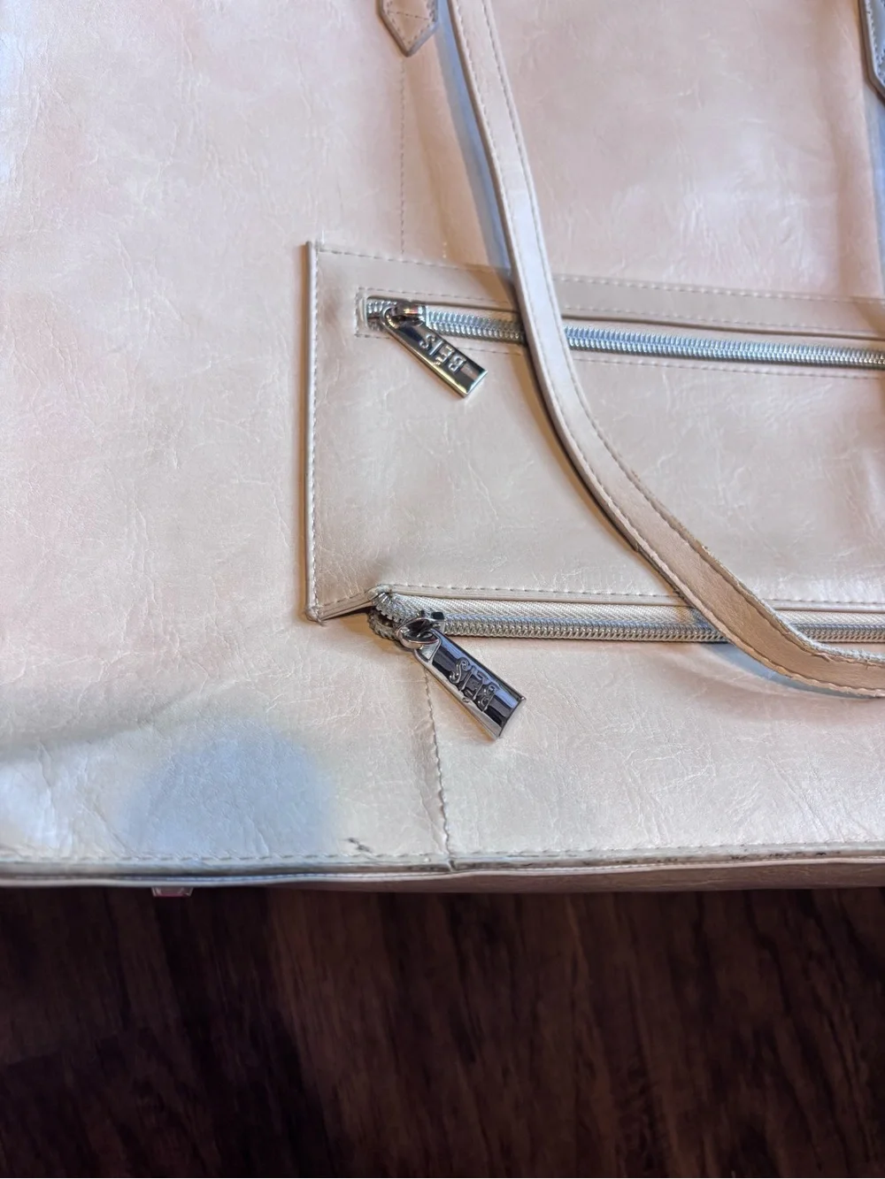 BEIS Cream Large Faux-Leather Tote with Front Zip Pocket